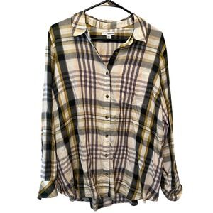SONOMA NWOT Women's Plus Soft Flannel‎ Plaid Button Down Long Sleeve Shirt Sz 1X